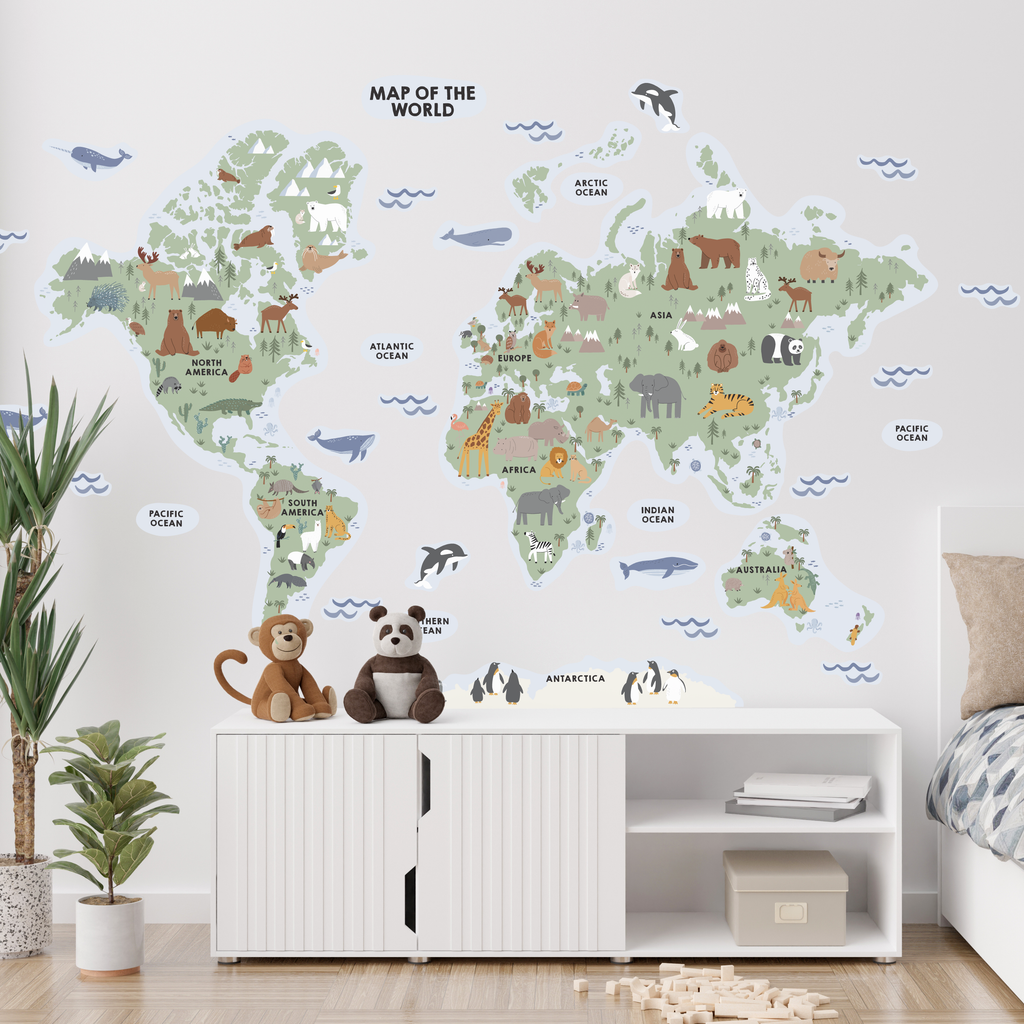 Large Fabric World Map Wall Sticker