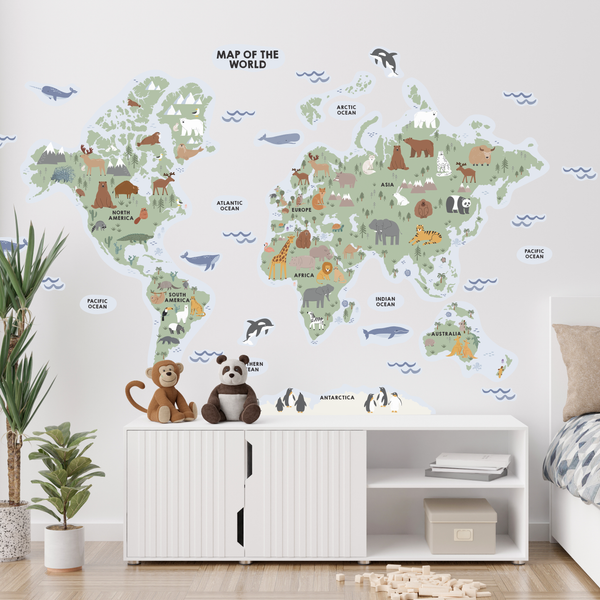 Large Fabric World Map Wall Sticker