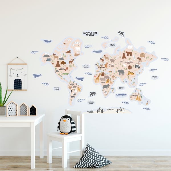 Large Fabric World Map Wall Sticker