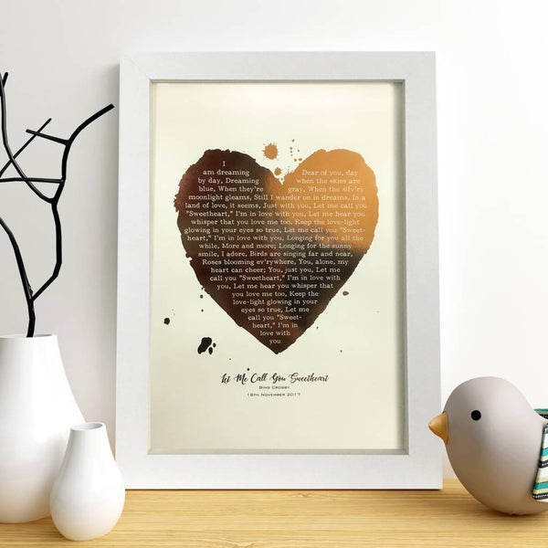 Metallic Personalised Favourite Song Lyrics Heart Print