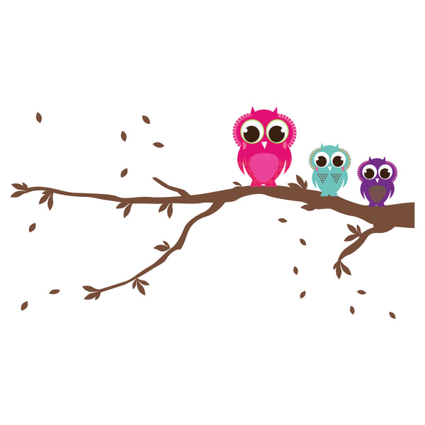 Patterned Owls On A Branch Wall Sticker Set