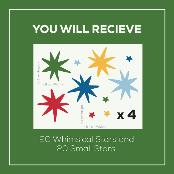 Bright And Colourful Whimsical Stars Fabric Wall Stickers