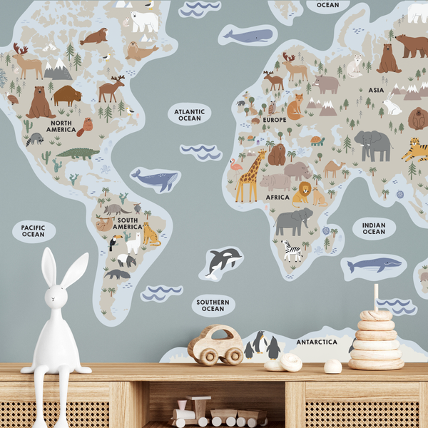 Large Fabric World Map Wall Sticker