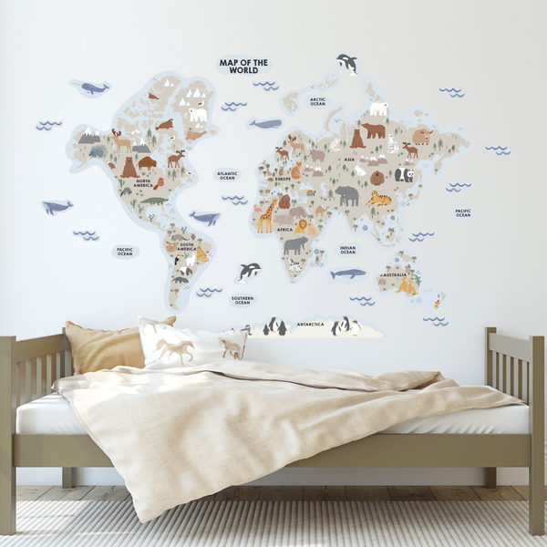 Large Fabric World Map Wall Sticker