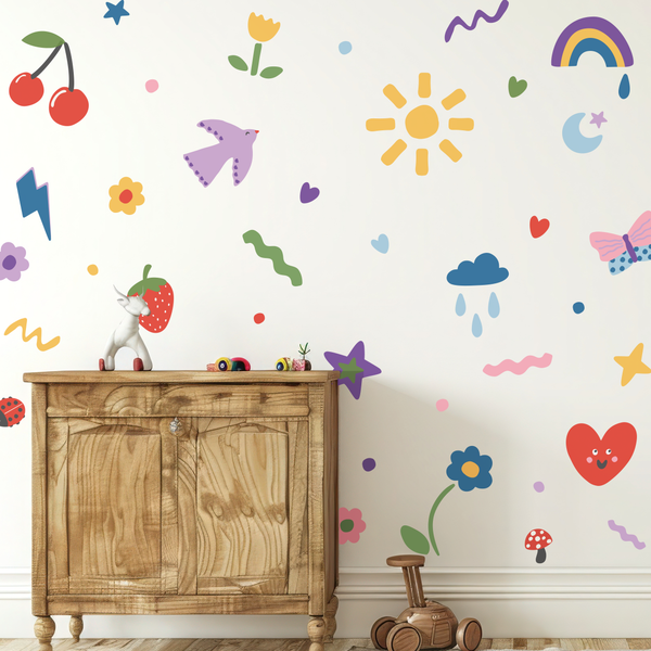 Kids Fun Doodle Fabric Wall Stickers