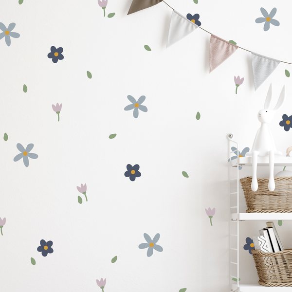 Multi Coloured Sets Of Cute Fabric Flower Wall Stickers