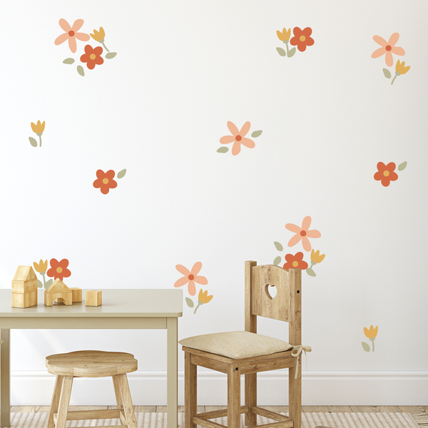 Multi Coloured Sets Of Cute Fabric Flower Wall Stickers
