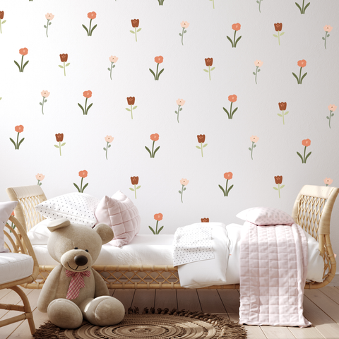 Mini Fabric Stemmed Flower Wall Sticker Set