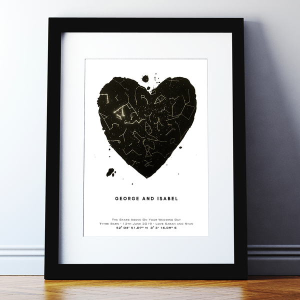 Personalised Metallic Star Map Heart Print