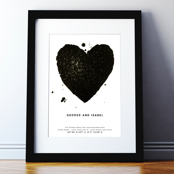 Personalised Metallic Star Map Heart Print