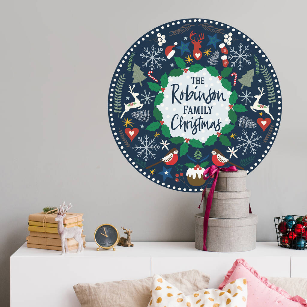 Fabric Personalised Christmas Wreath Wall Sticker