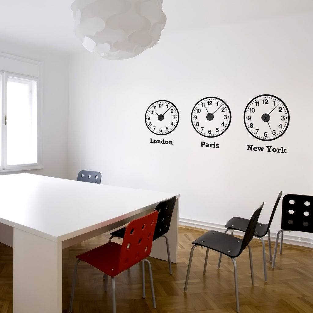 Time Zone Clocks Wall Stickers + Mechanisms