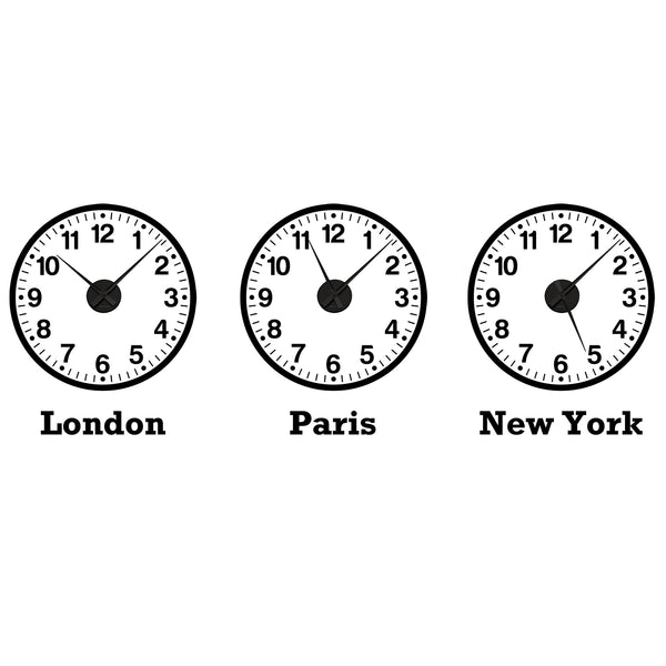 Time Zone Clocks Wall Stickers + Mechanisms