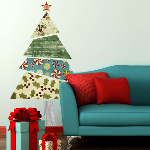 Fabric Patterned Christmas Tree Wall Sticker